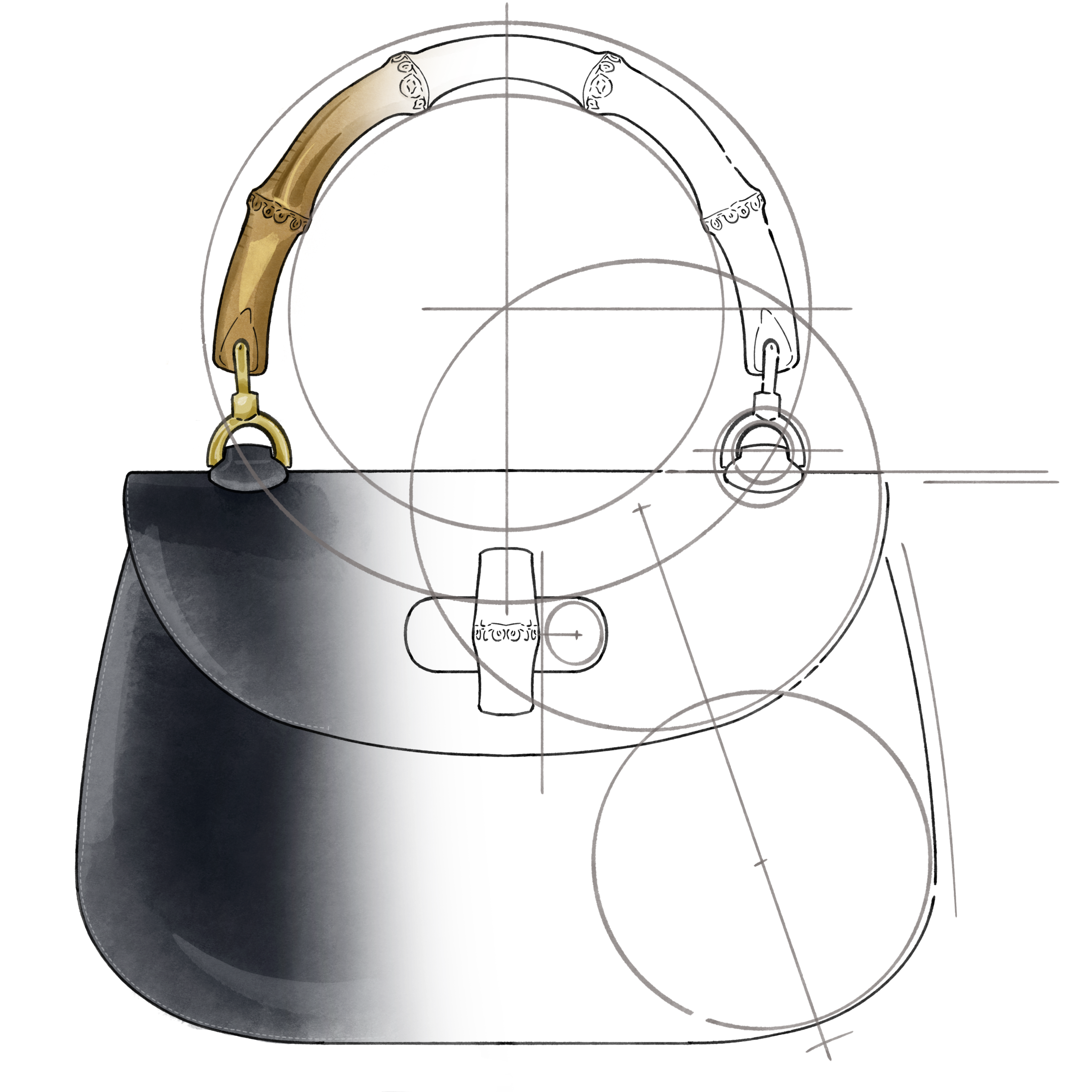 Bamboo bag, Gucci,  (1947). Illustration: Ana Fernández