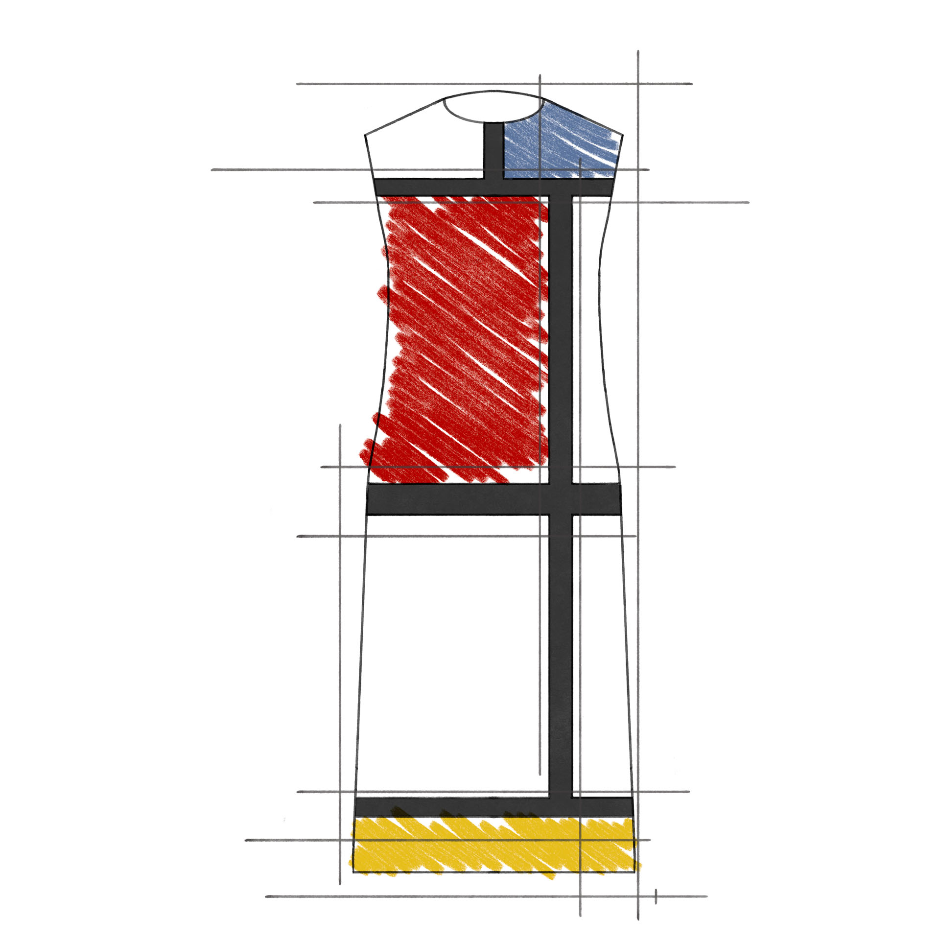 Yves Saint Laurent, Vestido Mondrian (1965). Ilustración: Ana Fernández Pacheco